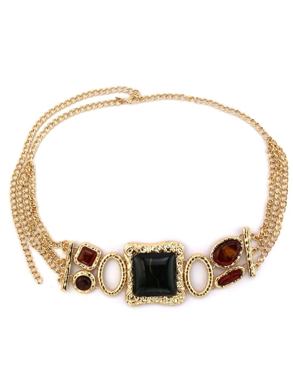 12th Tribe Gold-Tone Belt with Black Center and Amber Accents